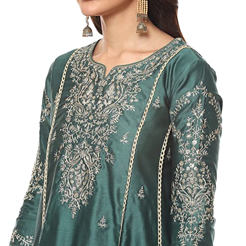 BIBA WOMEN EMBROIDERY STRAIGHT SALWAR KURTA DUPATTA(SKDKINARI7810_DARK GREEN_32)