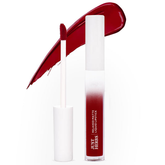 Just Herbs Relaxed Matte Liquid Lipstick Lip colour for Women, Nourishing & Long Lasting Lipsticks 4 ml (Burgundy Bliss)
