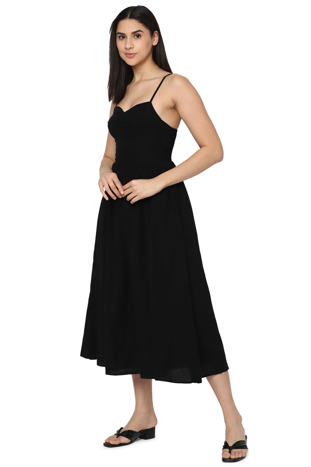 American Eagle Women's Cotton Blend A-Line Midi Dress (WEA0396940001_Black