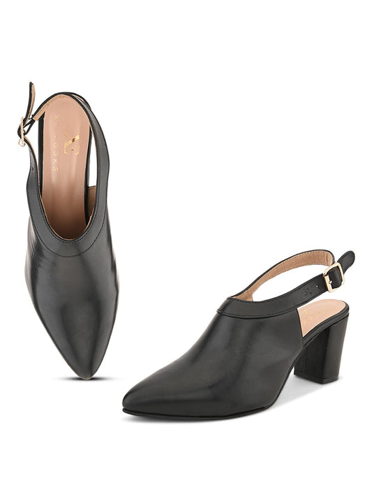 XE Looks Black Slingback Heels | Pointed-Toe Design | Adjustable Strap |Comfortable & Trendy Cushioned Footbed Heels for Girl & Women