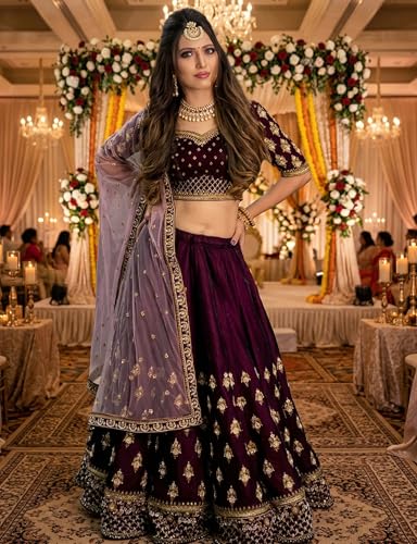 Gopkanya enterprise Women's Designer Silk Maroon Lehenga Choli Set with Heavy Gold Zari Embroidery - Readymade & Ready to Wear Bridal Lehenga for Weddings, Engagements, and Festive Receptions