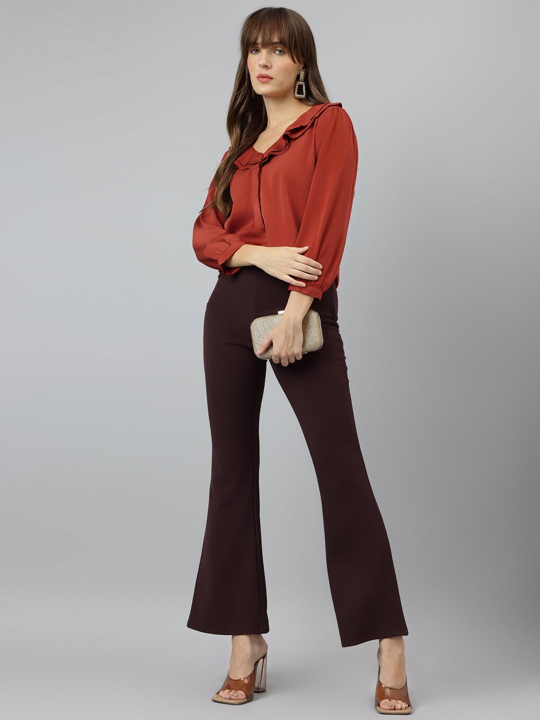 Latin Quarters Women Rust 3/4th Sleeves Casual Solid Shirt_M