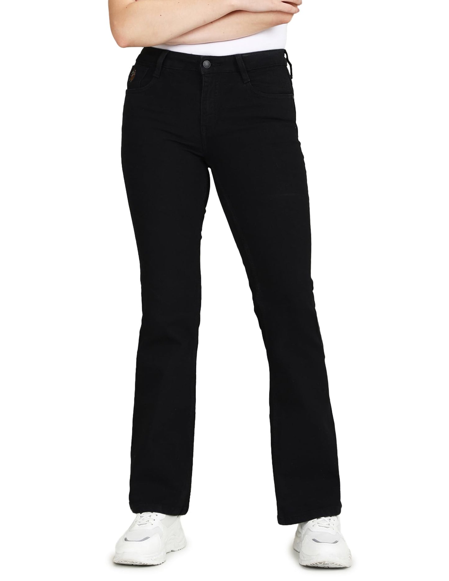 U.S. POLO ASSN. Women's Mid Rise Bootcut Fit Jeans (UWSS23JN018_Black_28)