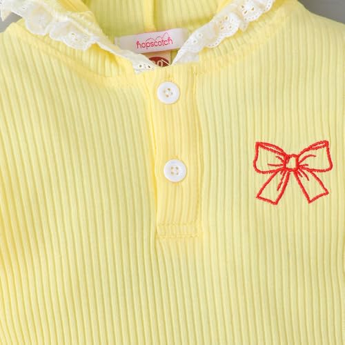 Hopscotch Girls Full Sleeves Yellow 2-Pc Textured Jeans Set For Age (9-12 Months)