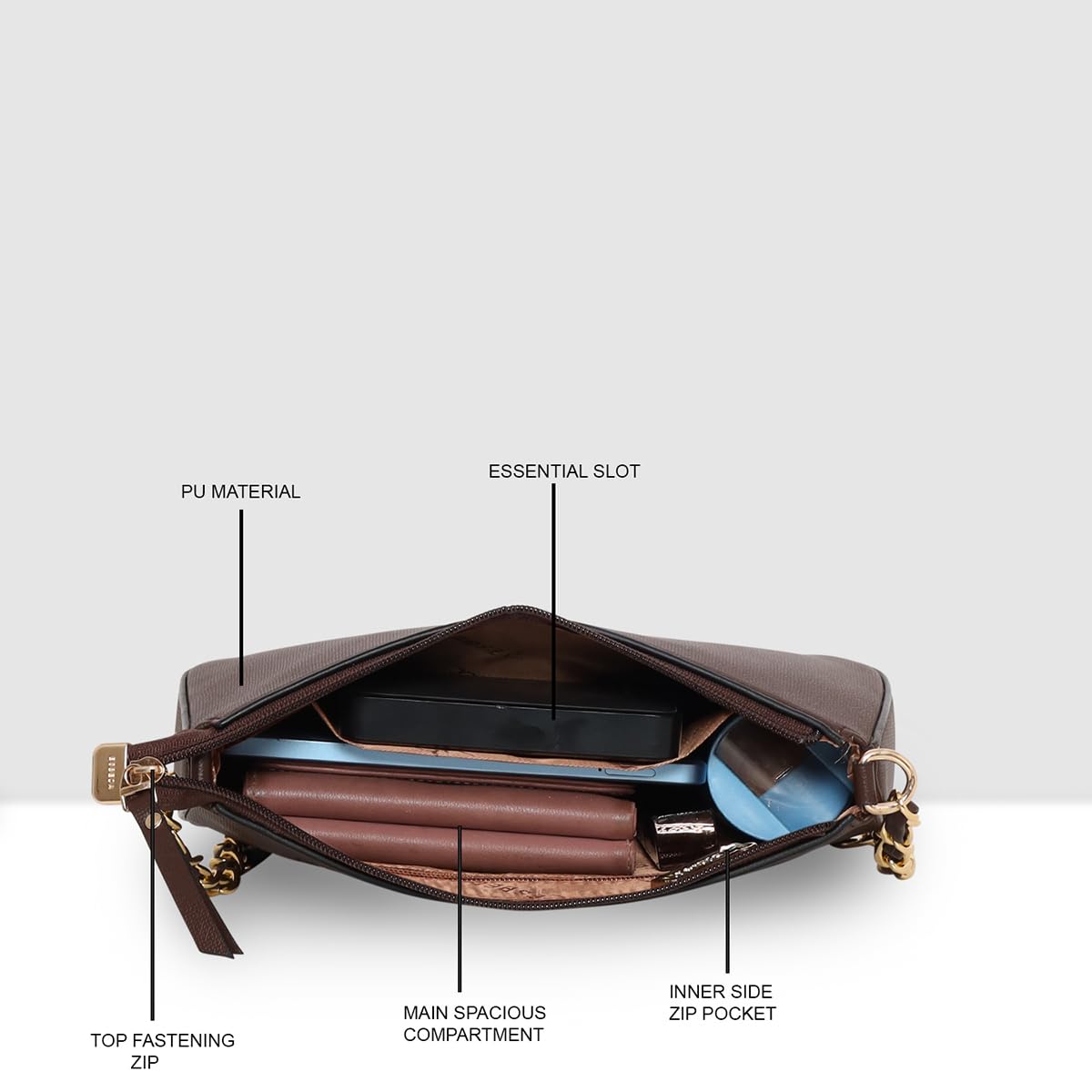 ESBEDA Brown Colour Chain Handle Small Handbag For Women