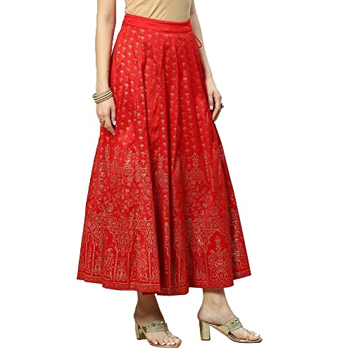 BIBA Women Printed Flared Mix and Match(SKIRTS/T18787_RED_M)