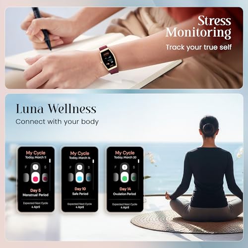 Titan Valerie Aura Women Smartwatch with 1.47” AMOLED Display,Crystal Studded Bezzel,Luna Wellness,UV/AQI Index,Animated Watchfaces,QR Hub,Stress Monitoring,Breathe Exercise,IP68- Wine Red