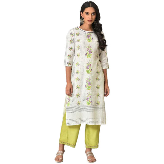 W for Woman Women's Cotton Blend Regular Fit Kurta (23FEW18915-119814_Ecru_3XL)