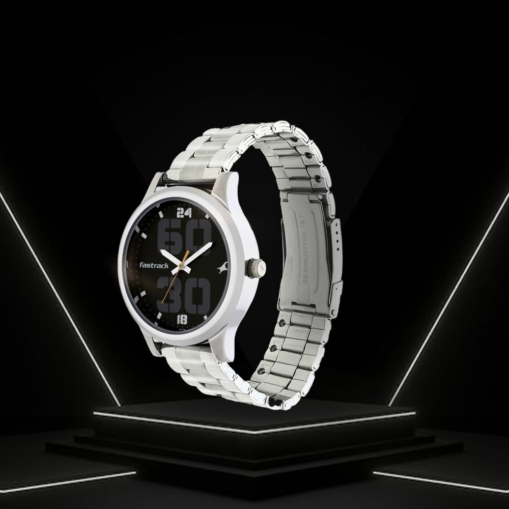 Fastrack Black Dial Silver Band Analog Stainless Steel Watch For Men -NR38051SM07