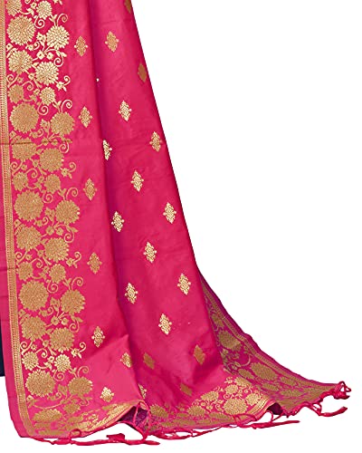 VUBA Women's Dola Silk Semi Stitched Top with Unstitched Shantoon Bottom and Jacquard Dupatta Embroidered Straight Kurta Dress Material (Kurta Palazzo Set)