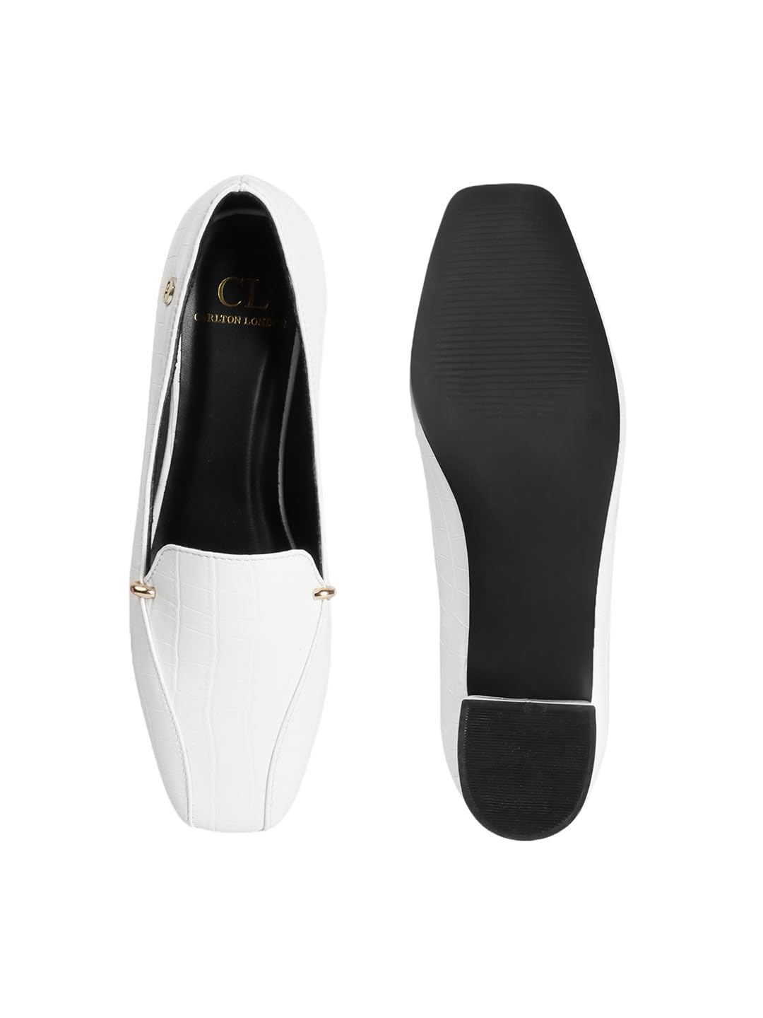 Carlton London Women White Stylish Slip-on Pump Shoes with Block Heels, Square Toe for Party, Office and Daily Use (38)