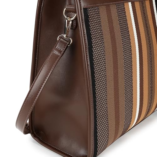 Fastrack Cocoa Weave Laptop Tote Bag for Women |Faux Leather Work Tote with Knit Front Detail | Dual Carry Handles & Detachable Adjustable Strap | Zipper Closure | 14" Laptop Sleeve & Organiser Pocket