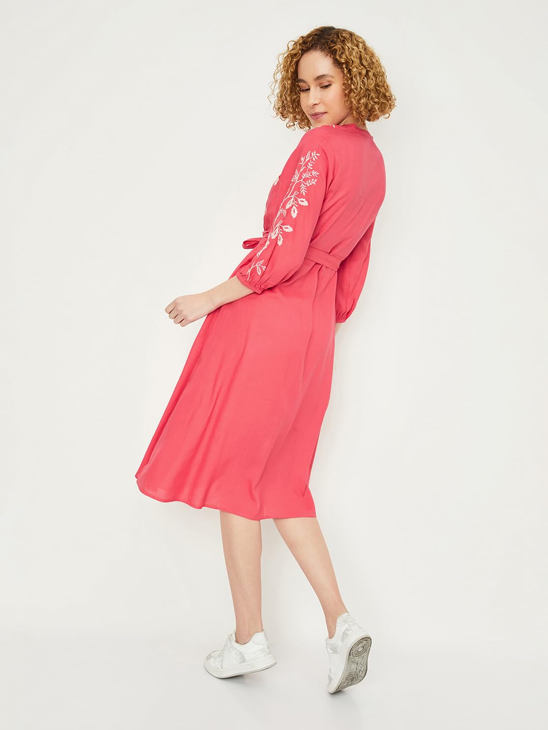 Max Women's Rayon Classic Midi Dress (EMBDRS42002B_Pink_L