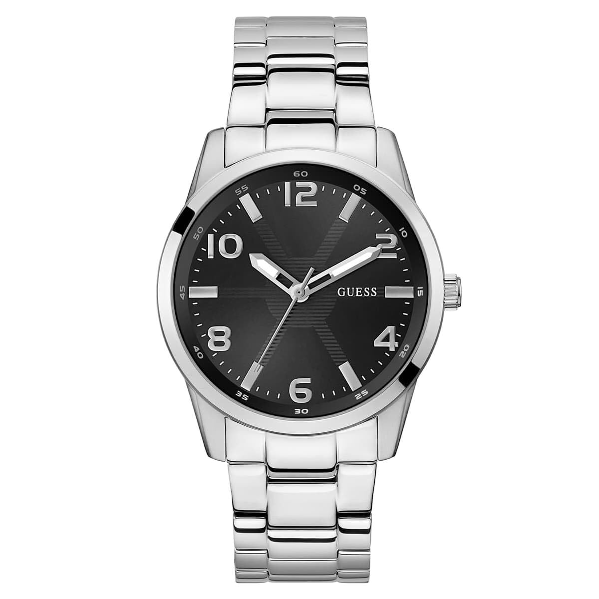GUESS Stainless Steel Analog Black Dial Men's Watch-Gw0804G2, Band Color:Silver