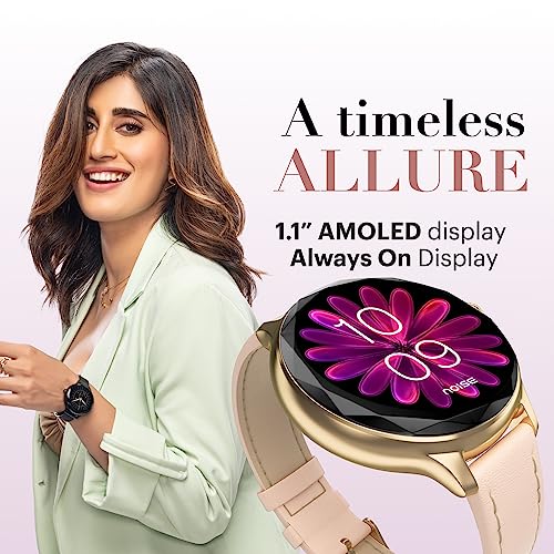 Noise Diva Smartwatch with Diamond Cut dial, Glossy Metallic Finish, AMOLED Display, Mesh Metal and Leather Strap Options, 100+ Watch Faces, Female Cycle Tracker smart Watch for Women (Gold Link)