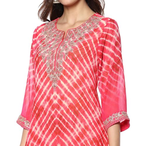 BIBA Women's Georgette Kurta Sets (SKDUTSV10210AW24PNK_Pink