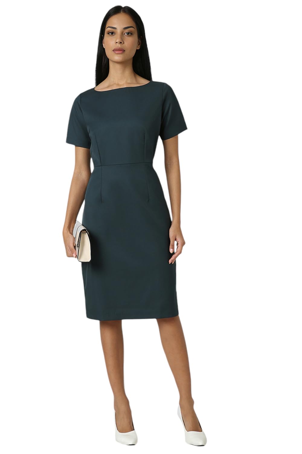 Van Heusen Women Women's Polyester Blend Modern Above The Knee Dress (VWDRCRGFP86180_Dark Green