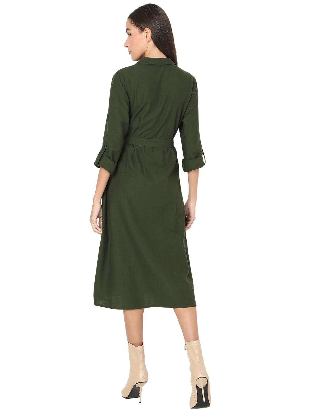 VERO MODA Women's Viscose Shirt Midi Dress (9008974-Olive Branch_Olive