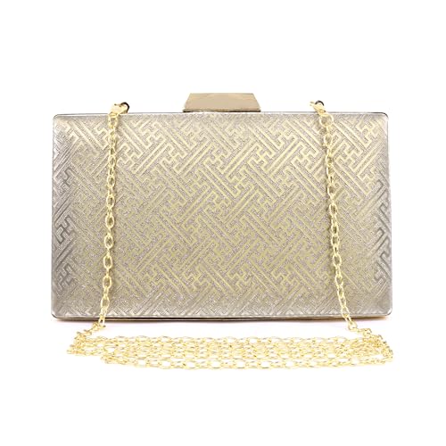 Crusset Women's Glitz Framed Clutch | Ladies Gold Purse Handbag with Detachable Chain Sling Strap CL20736 (1, Lite Gold1, Small)