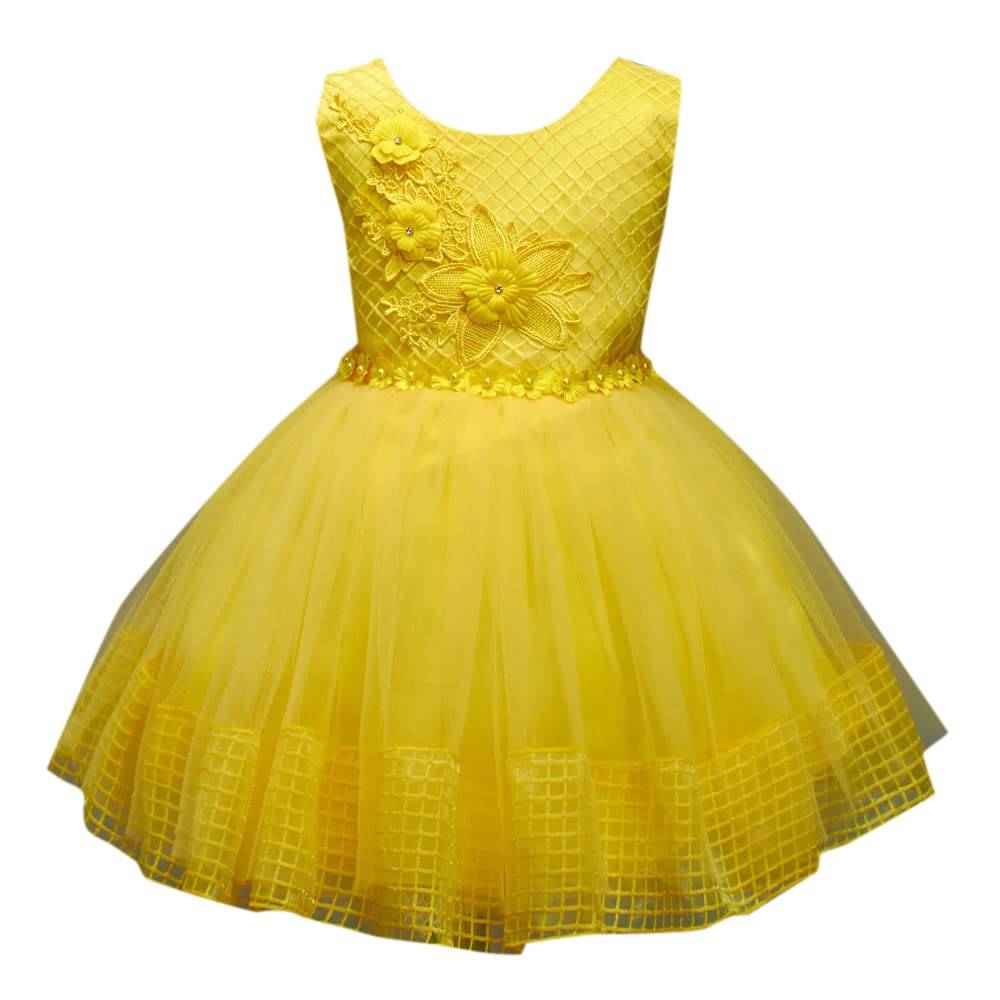 Hopscotch Girls Sleeveless Solid Party Dress In Yellow Color for Ages 6-7 Years