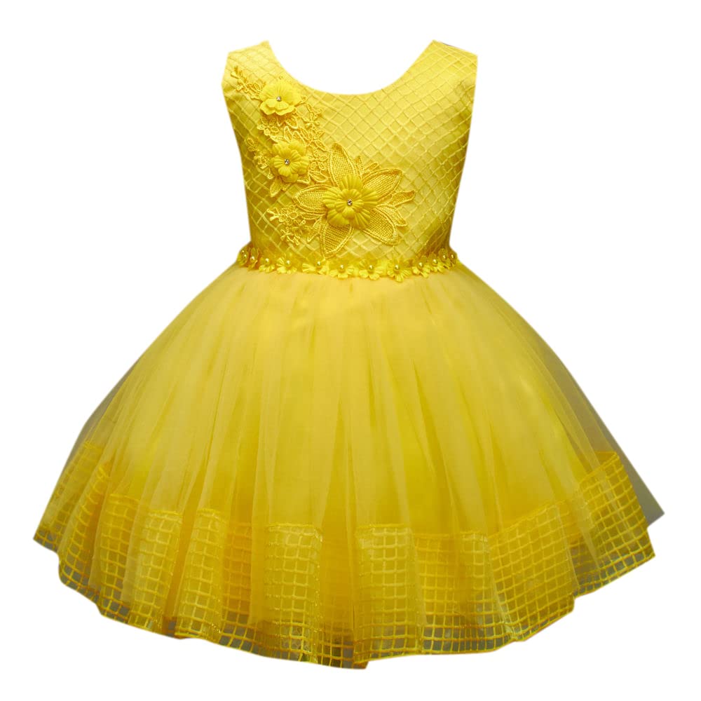 Hopscotch Girls Sleeveless Solid Party Fit And Flare Maxi Dress In Yellow Color for Ages 9-10 Years