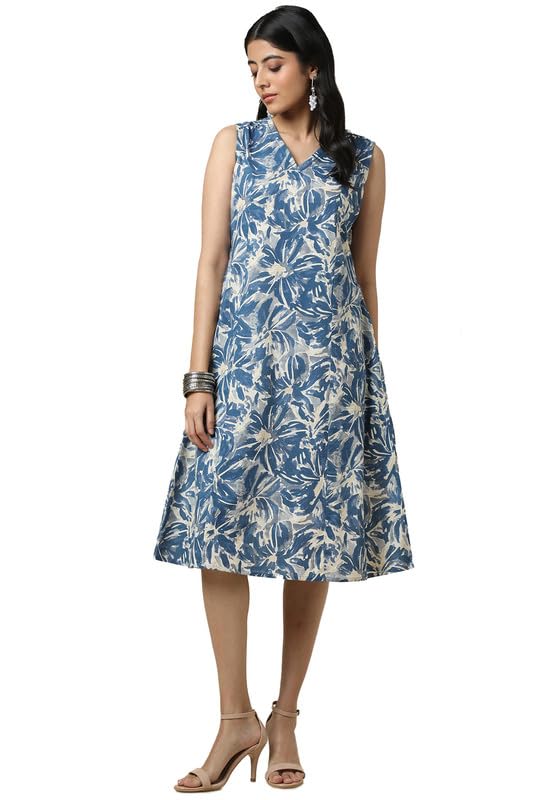 Soch Womens Beige Cotton Slub Floral Print Dress