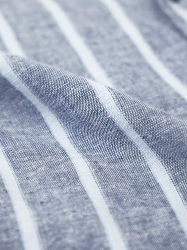 The Souled Store Cotton Linen Stripes: Nautical Men and Boys Long Sleeves Collared Neck Button Front Grey Striped Regular Fit Lightweight Summer Cotton Linen Shirts