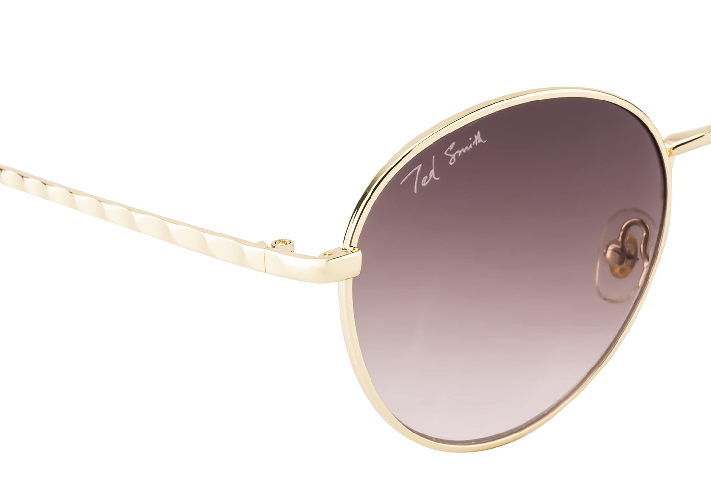 Ted Smith Men's Women's UV Protection Brown Pink Graded Lens Gold Round Sunglasses