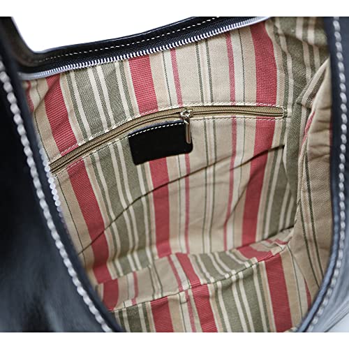 Floto Puglia Italian Leather Women's Shoulder Bag Handbag Purse, Black, Large