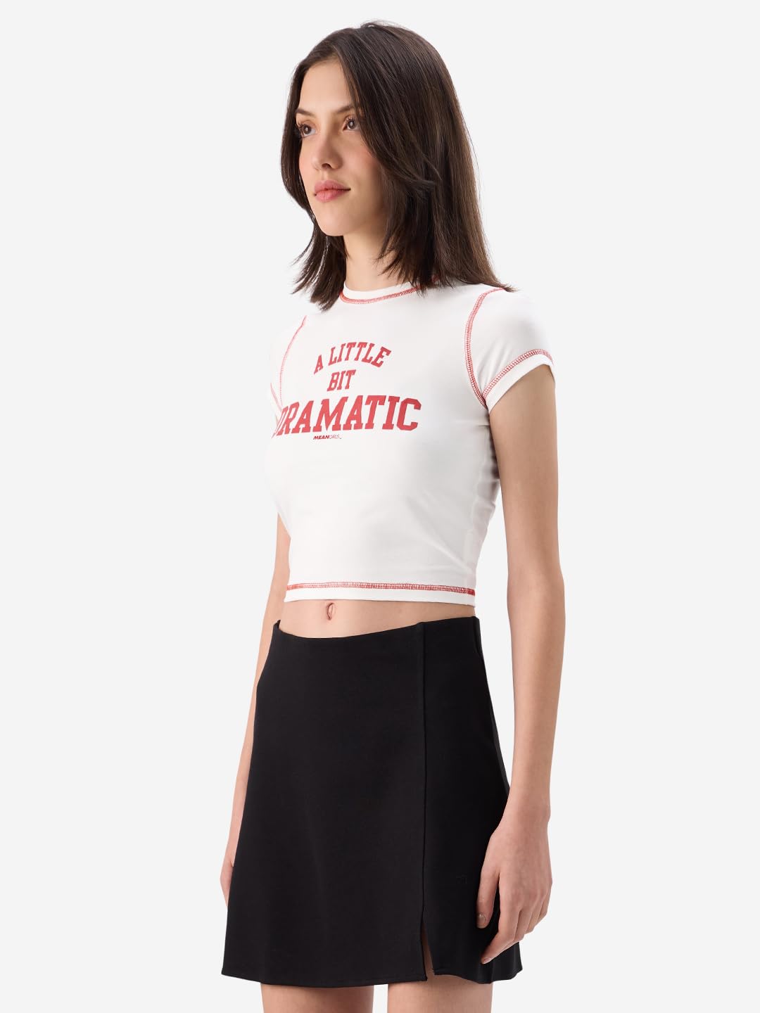 The Souled Store Official Mean Girls: A Little Dramatic Women and Girls Short Sleeve Round Neck White Graphic Printed Cotton Cropped Tops