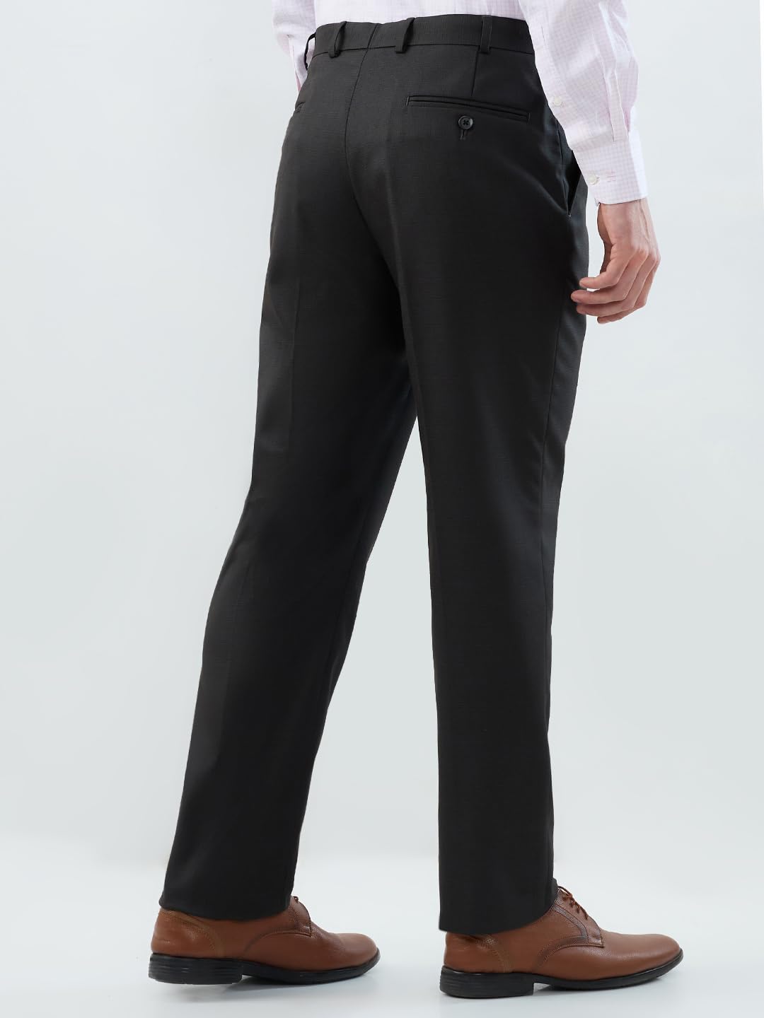 Park Avenue Men Regular Fit Checks Pattern Polyester Rayon Blend Flat Front Formal Trouser Brown