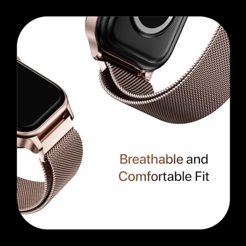 Fire-Boltt Rise Luxe Smart Watch, 1.85" HD Display, Metal Body with Bluetooth Calling, Rotating Crown, AI Voice Assistant, 120 Sports Modes, Neon UI, SpO2 & Heart Rate Monitoring (Rose Gold Mesh)