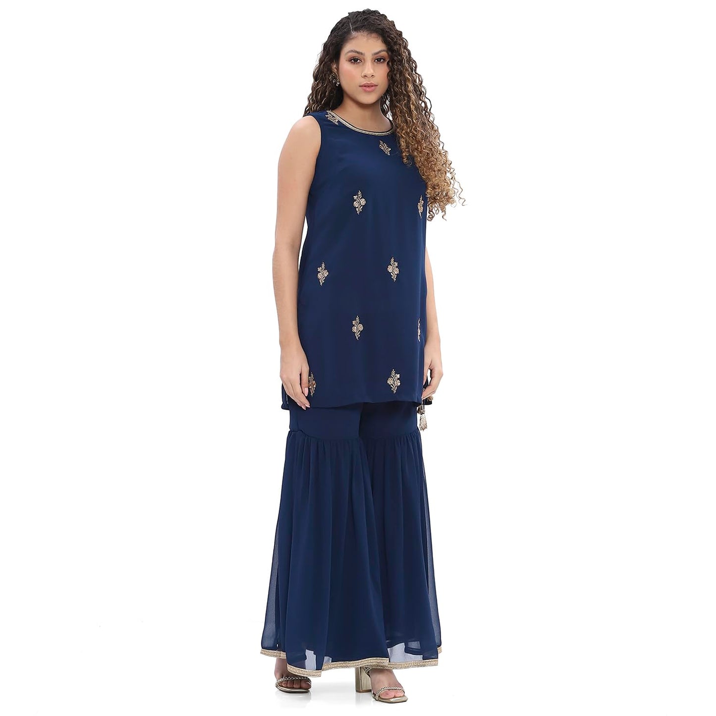 Biba Women's Polyester Kurta Set (SKDNAGMA10829SS25BLU_Blue