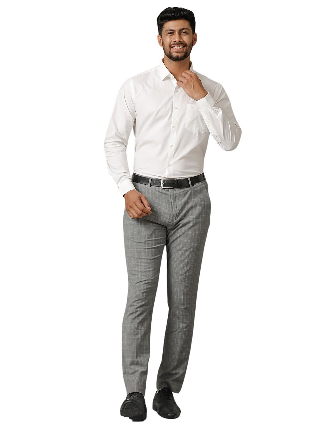 RAMRAJ COTTON Men White Full Sleeves Shirt(White;42)