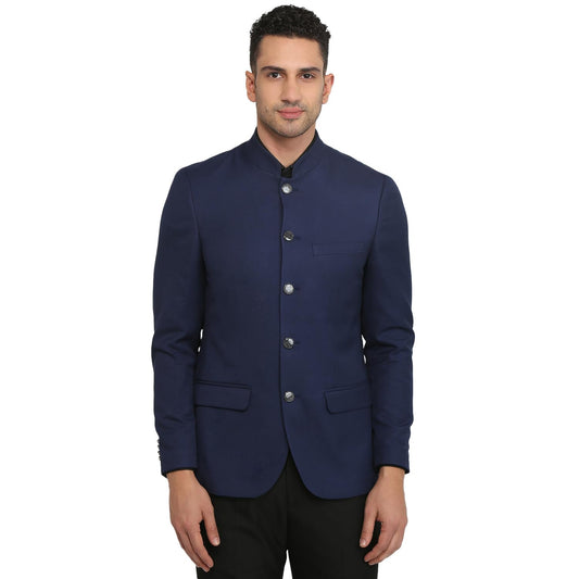 Raymond Men Regular Fit Solid Pattern Poly Rayon Blend Stand Collar Full Sleeve Ceremonial Jacket