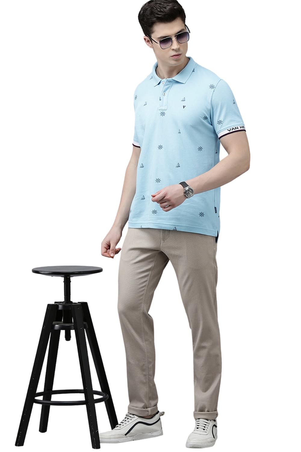 Van Heusen Men's Regular Fit T-Shirt (VSKPURGFL58618_Blue