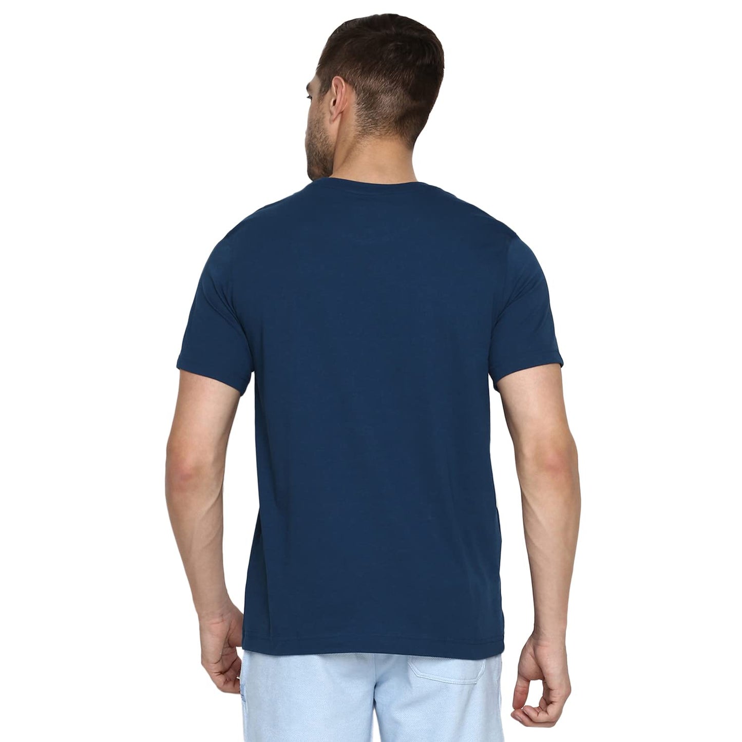 Van Heusen Athleisure Men Regular Fit T-Shirt - Cotton Rich - Crew Neck, Short Sleeve, Chest Graphic_60096_Deep Sea Lt_Medium, Blue