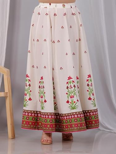 Aramya Soft Cotton Off White Floral Print Festival Wear Skirt for Women (TP4306B-9XL)