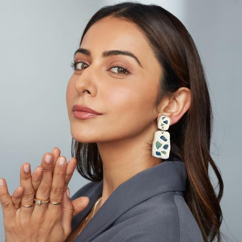 Accessher Stylish Polymer Earrings with White & Blue Design | Trendy Dangle & Drop Earrings | Modern earring for women and Girls Pack of 1