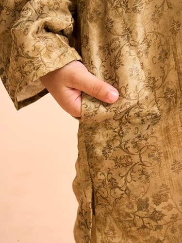 Manyavar Boys Art Silk Abstract & Paisley Printed Kurta Pyjama Set (Mehndi Green,8-10Y)