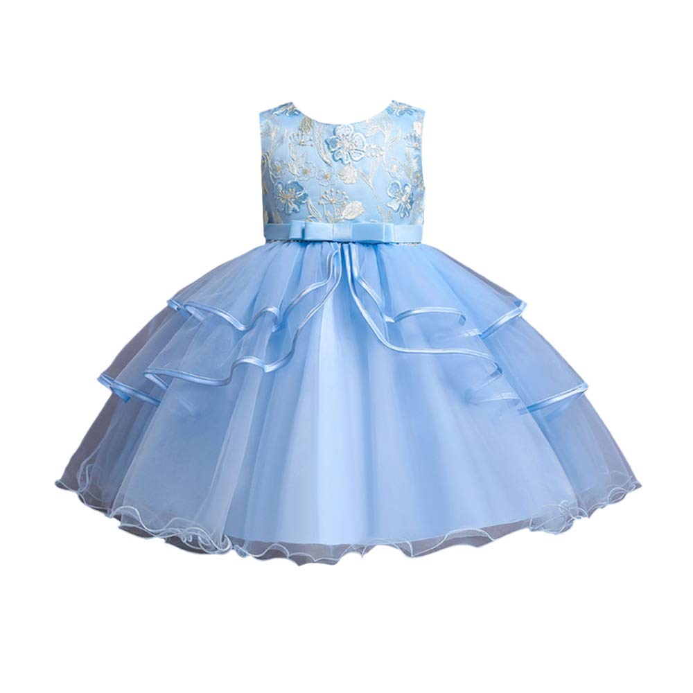 Hopscotch Girls Knee Length Party Dresses In Blue Color For Ages 4-5 Years
