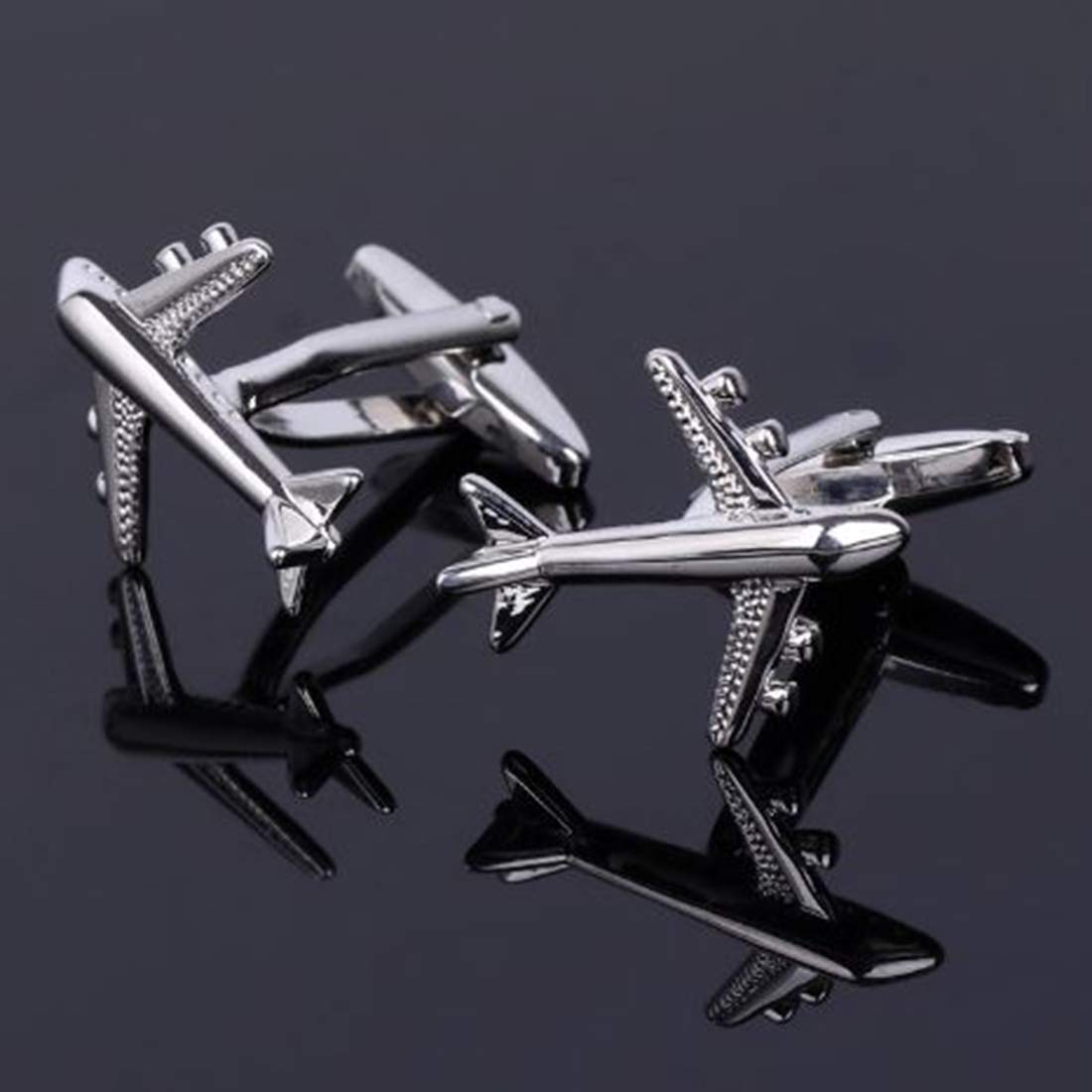 Peora Airplane Plane Jet Pilot Pair Silver Shirt Cufflinks for Men Boys Corporate Business Gift