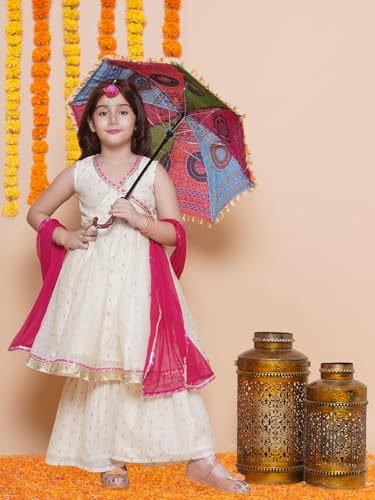 Bitiya By Bhama Girls Off White Woven Design Angrakha Gotta Patti Kurta with Sharara & Dupatta(TKS167)