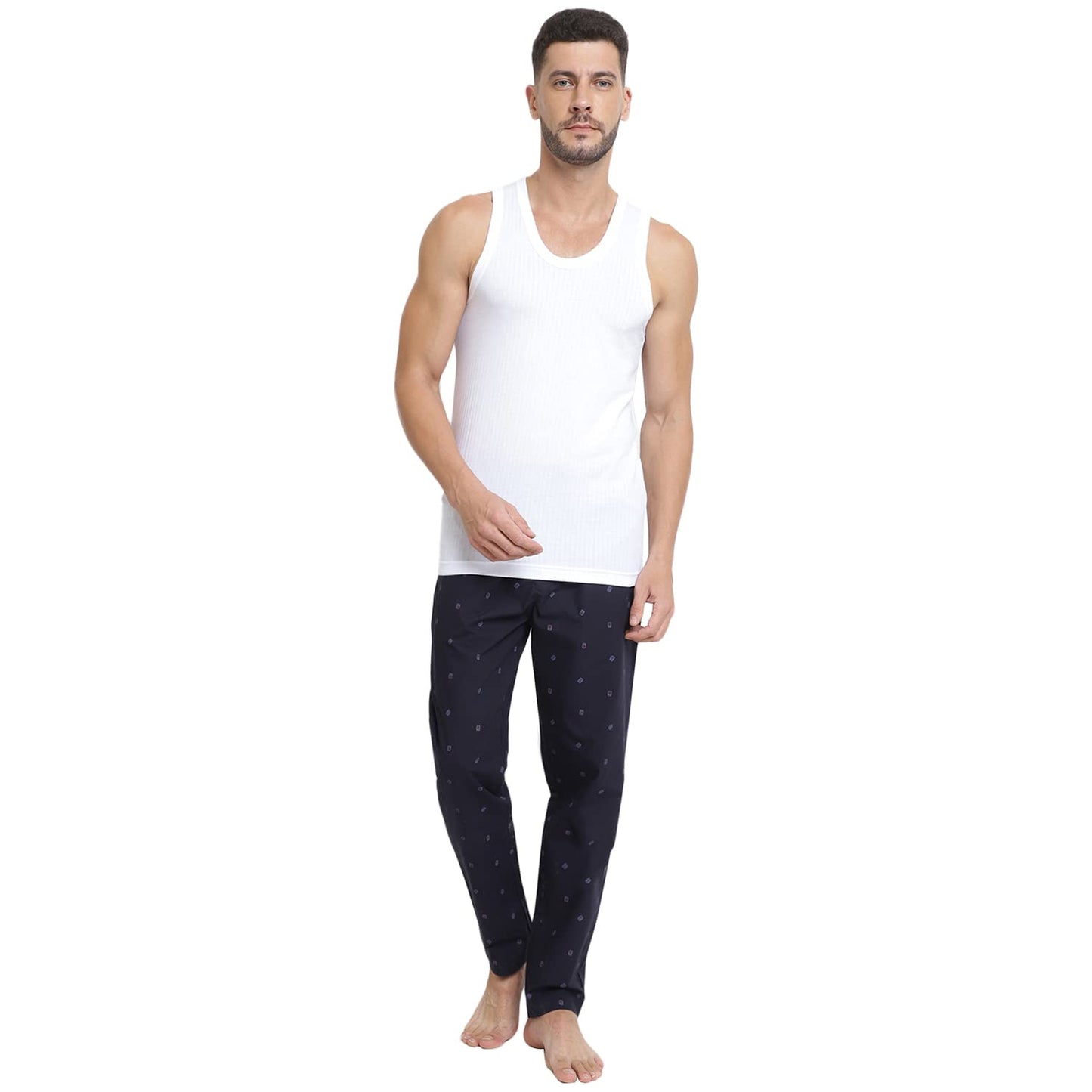 Van Heusen Men Sport Varsity Inspired Pyjamas - 100% Combed Cotton - Drawstring Waist, Allover Print_70012_Navy AOP01_XL