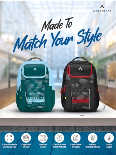 Aristocrat NRG Spacious 42L Casual Backpack, 3 Compartments, Green