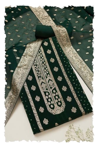 Soch Womens Green Crepe Bandhani Print Unstitch Dress Material