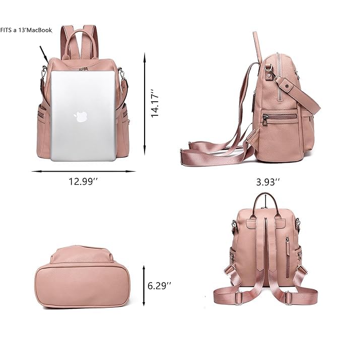 MomsyStore Medium Size Leatherette Backpack Purse for Women and Girls Convertible (PinkL)