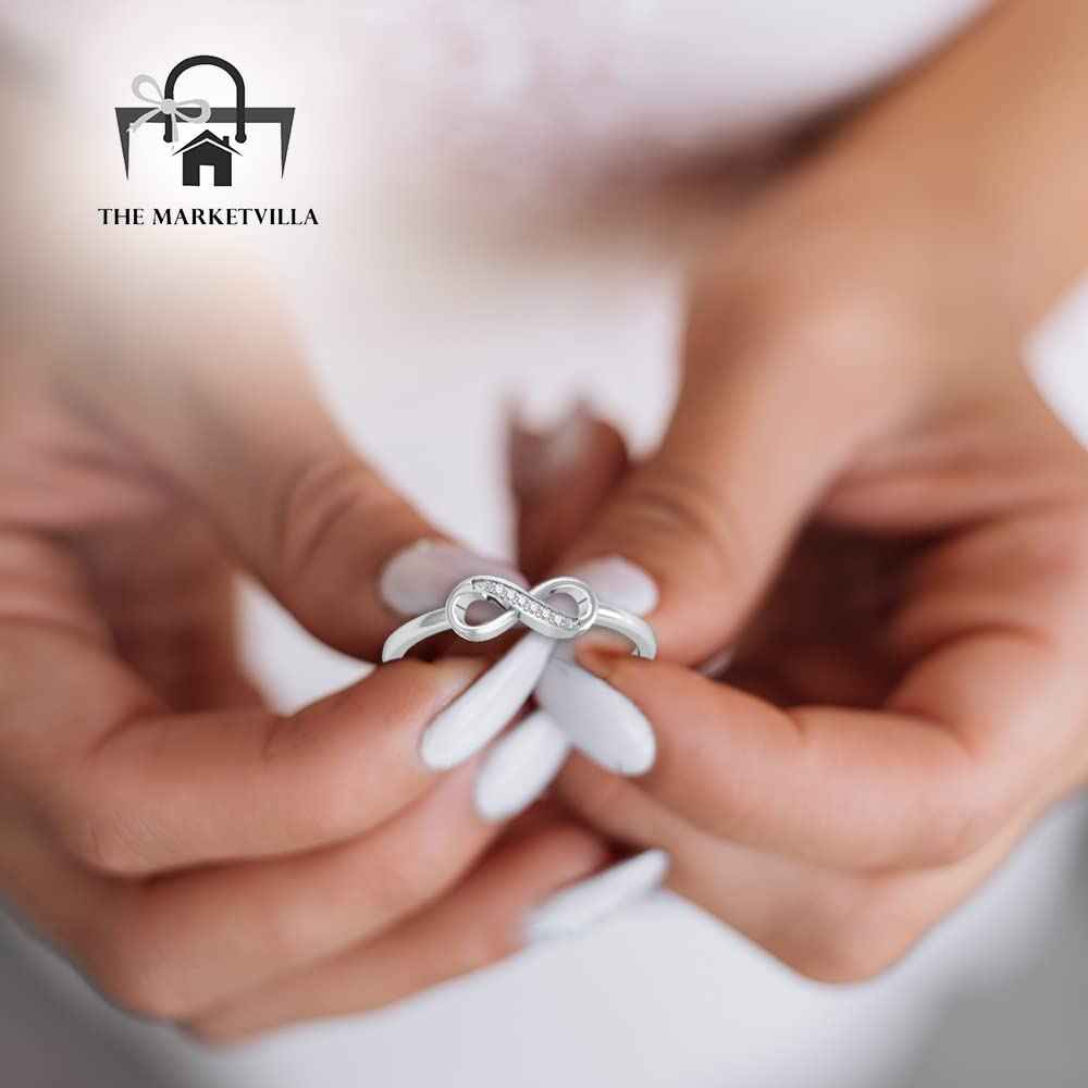 THE MARKETVILLA Pure 925 Sterling Silver Rings for Women, Infinity Style Ladies Anguthi - Ring for Girlfriend, Infinity Ring for Women Silver Rings for Girls - Adjustable (Classic)
