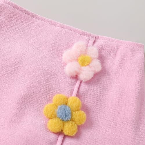 Hopscotch Girls Full Sleeves Cream 2-Pc Floral Applique Ruffled Blouse & Skort For Age (6-7 Years)
