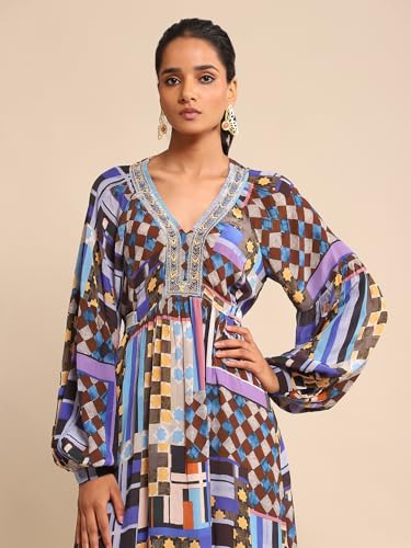 Ritu Kumar Blue Geometric Print Dress